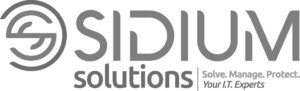 Sidium Soultions logo with abstract S icon and text "Solve. Manage. Protect. Your I.T. Experts"